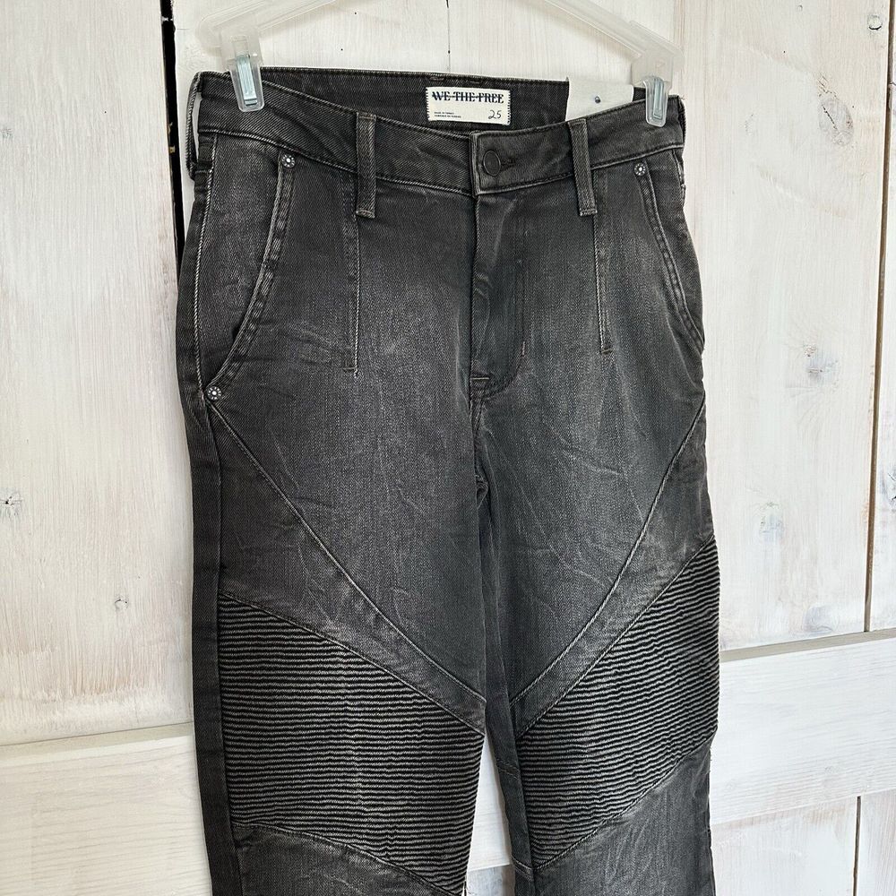 Free‎ People We The Free Vector Moto Flare Jeans Distressed Black Size 25 NWT - Picture 4 of 14
